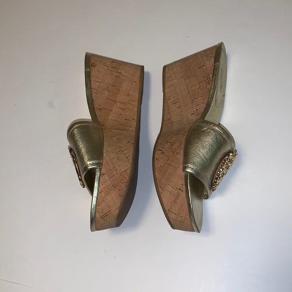 Coach “Judith” Gold Leather Cork Wedges - Women’s Size 7 - Picture 3 of 8